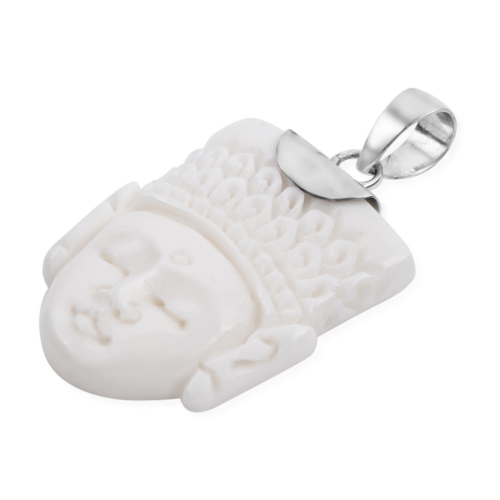 BALI GODDESS CARVED BONE BUDDHA PENDANT - Picture 2 of 4